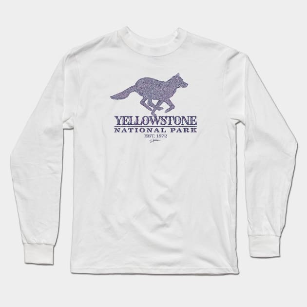 Yellowstone National Park, Running Wolf Long Sleeve T-Shirt by jcombs